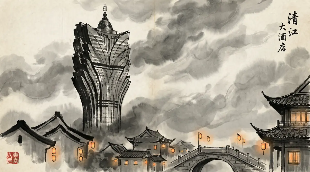 澳门皇冠官网澳门新葡京酒店水墨画全景