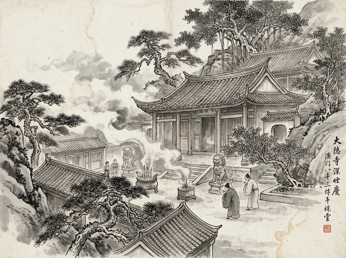 澳门皇冠官网推荐澳门妈阁庙水墨画风格