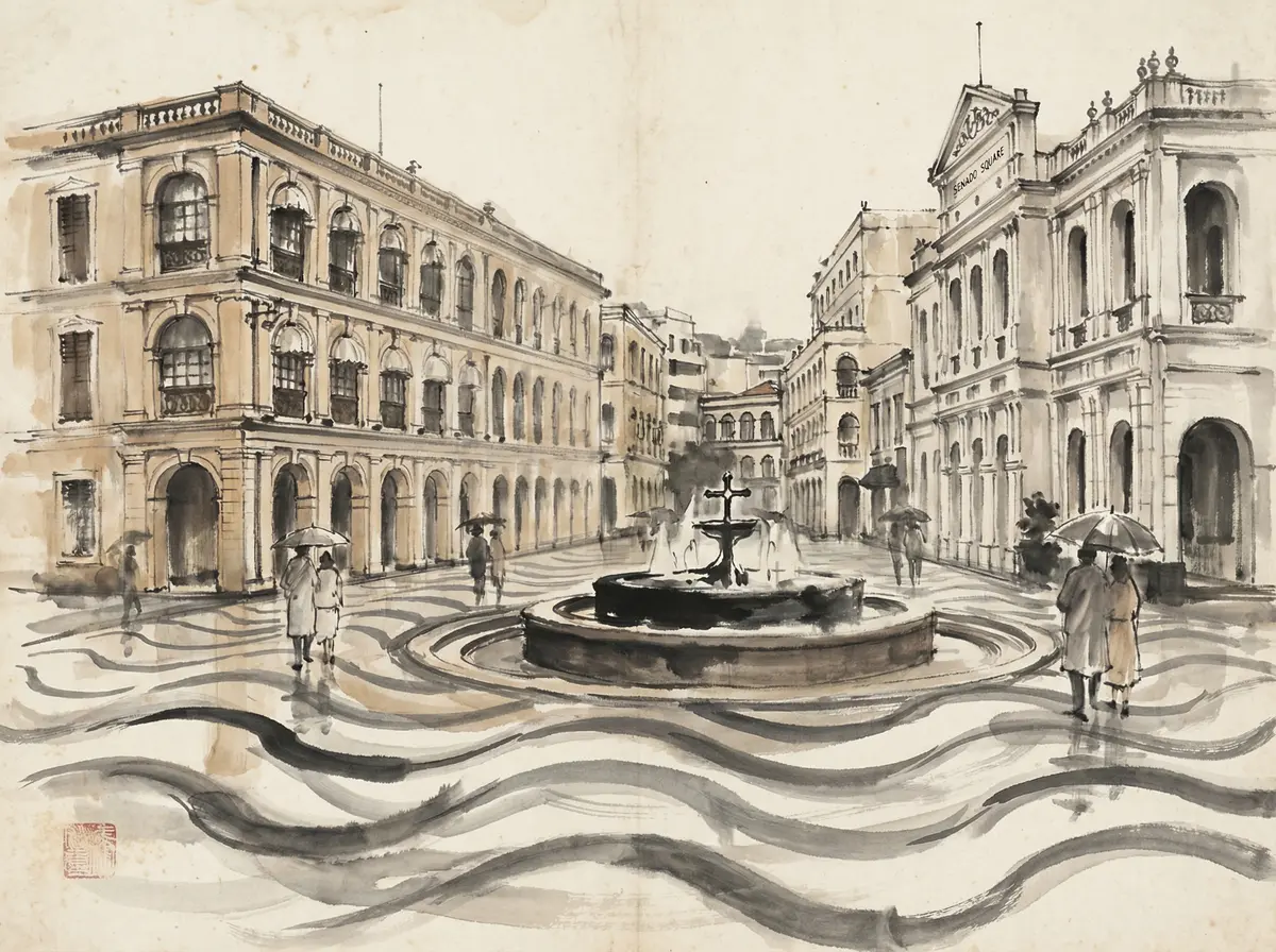 澳门皇冠官网推荐澳门议事亭前地水墨画风格